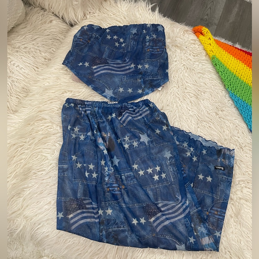Dolls Kill MIDI skirt set denim print